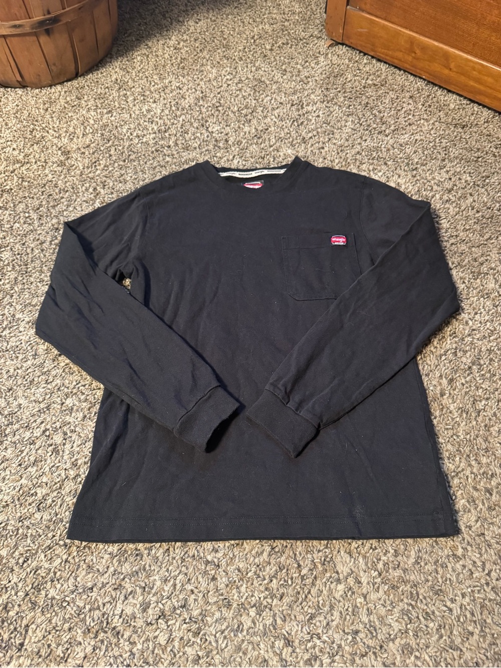 Wrangler Black Long Sleeve Pocket Tee with Red Logo